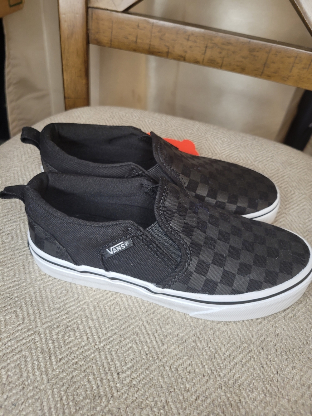Vans Kids Classic Slip-On Checkerboard Sneakers in Black